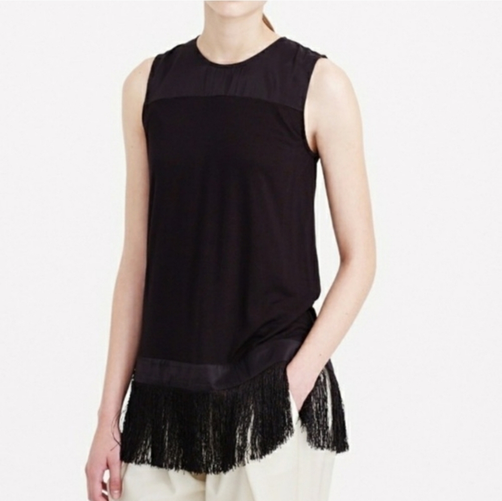 J.Crew Women Size S Solid Black Fringe‎ Tank Drape Top Tunic